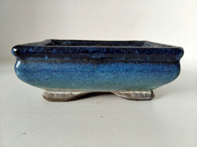 Ghiveci bonsai, ceramica, glazura albastru (M4), 13cm foto