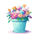 Cumpara ieftin Sticker decorativ, Ghiveci cu Flori, Turcoaz, 71 cm, 8586ST, Oem