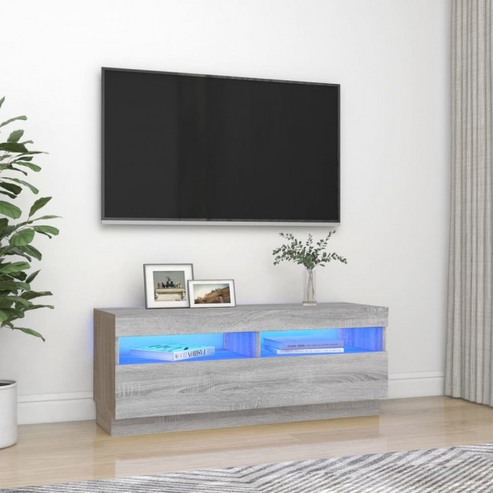 Comoda TV cu lumini LED, gri sonoma, 100x35x40 cm GartenMobel Dekor