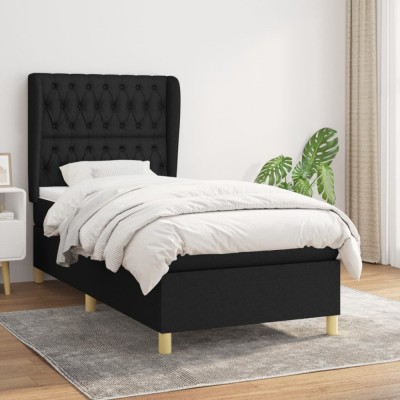 vidaXL Pat box spring cu saltea, negru, 90x190 cm, textil foto