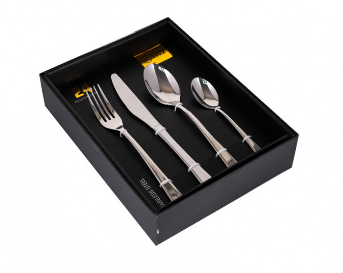 Set 24 tacamuri cu model, stainless stell, pentru 6 persoane, RAWI-24M3