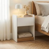 Noptiera Kuorshare cu sertar si polita, alb stejar, 55x42x37 cm