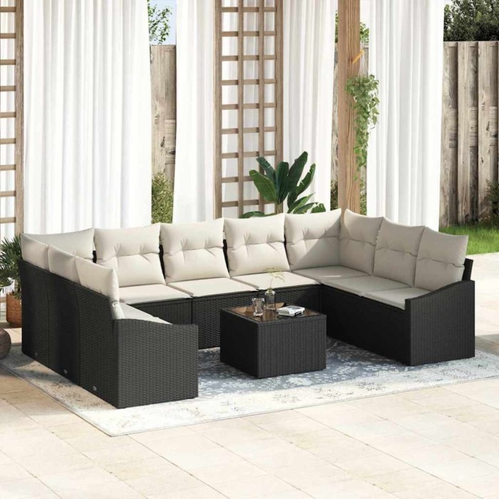 vidaXL Set de canapele pentru grădină 10 pcs Negru Rattan poli 3346887