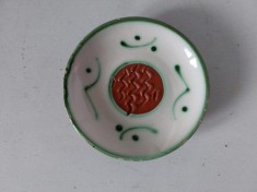 Farfurie mica ceramica (lut ars) Izacera Marque Deposes France - pentru razalit usturoiul, vintage, 10cm diametru foto