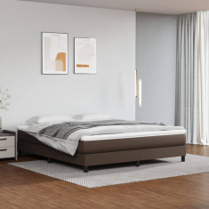 vidaXL Pat box spring cu saltea, maro, 180x200 cm, piele ecologică