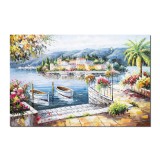Tablou pictat manual GIGANT living, Colt de rai, tihna,150x100cm ulei pe panza in cutit efect 3D, gata de expus pe perete