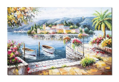 Tablou GIGANT lacul Como pictat manual , Colt de rai, 150x100cm ulei pe panza in relief Valentin Pop foto