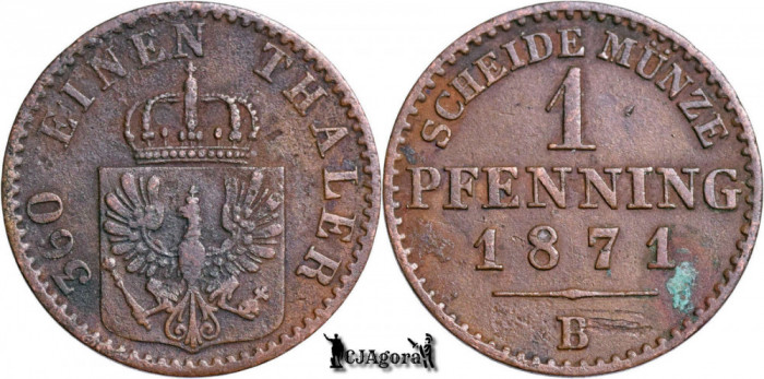 1871 B, 1 Pfenning - Wilhelm I - Regatul Prusiei
