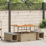 vidaXL Set de dining pentru grădină , 3 piese, cu perne, din rattan bej, acacia.