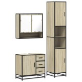 Cumpara ieftin Set mobilier de baie, 3 piese, stejar sonoma, lemn prelucrat