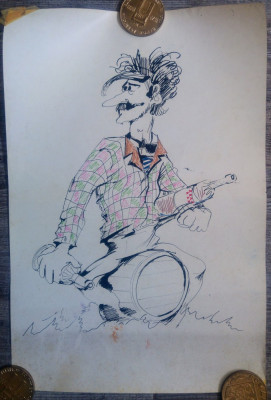 Caricatura Jim Croce, artist american folk-rock/ tus si carioca/ hartie, fan art foto