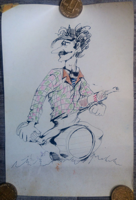 Caricatura Jim Croce, artist american folk-rock/ tus si carioca/ hartie, fan art
