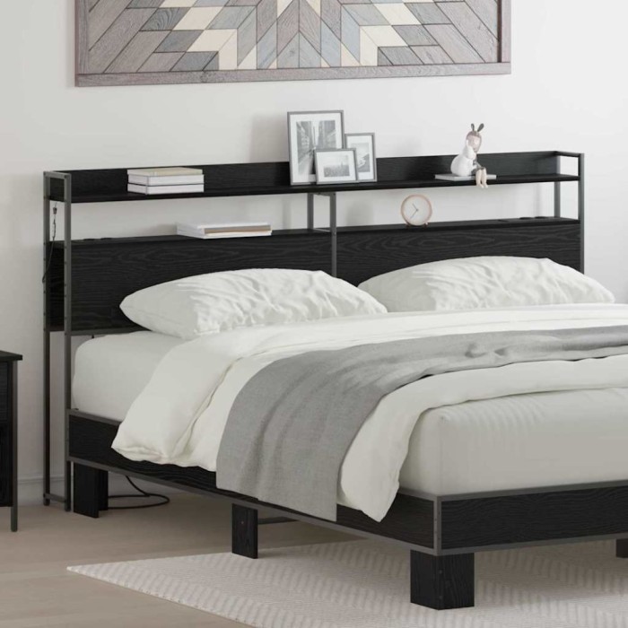 vidaXL Tăblie cap cu raft Stejar negru 180 cm Lemn compozit