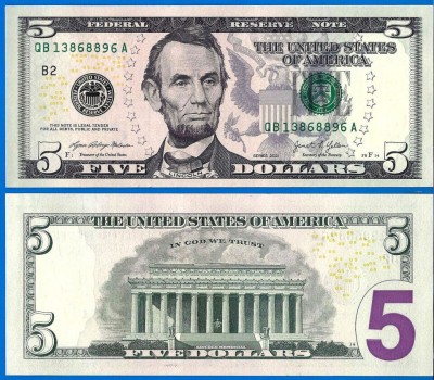 USA SUA █ bancnota █ 5 Dollars █ 2021 █ P-551 █ B2 New York █ UNC █ necirculata foto