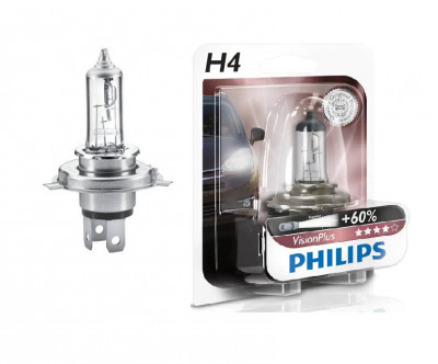 Bec H4 PHILIPS 99ZS202P, 12V; 60/55W; VisionPlus; 60% mai usor; P43t; ECE, 1 buc. foto