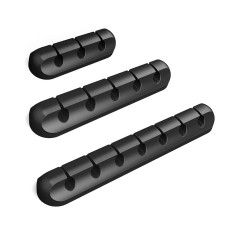 Set suport organizare cabluri, Edman, 3 bucati, 3 dimensiuni diferite, autoadeziv, Negru