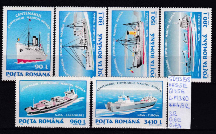 1995 Centenarul Serviciului Maritim Rom&acirc;n, LP1380, MNH Pret 3+1 Lei