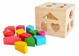 Cub educational sortare, multicolor, lemn, 14 x 14 x 12 cm, 13 piese