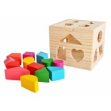 Cub educational sortare, multicolor, lemn, 14 x 14 x 12 cm, 13 piese