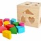 Cub educational sortare, multicolor, lemn, 14 x 14 x 12 cm, 13 piese