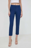 Weekend Max Mara pantaloni femei, culoarea bleumarin, fason tigareta, high waist 2415130000000