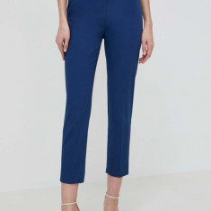 Weekend Max Mara pantaloni femei, culoarea bleumarin, fason tigareta, high waist 2415130000000