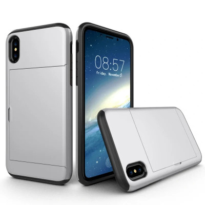 Husa iPhone X/Xs 5.8&amp;#039;&amp;#039; Sliding Card Holder Argintie foto