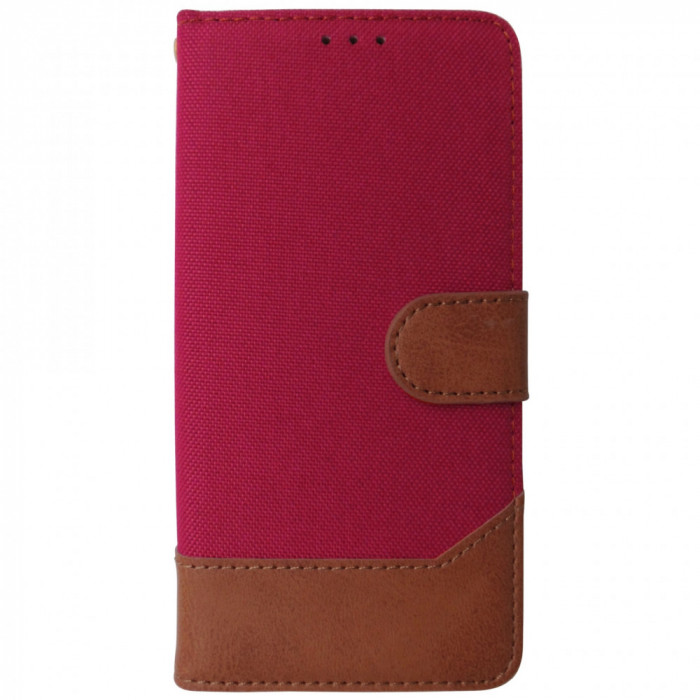 Husa tip carte cu stand denim rosu cu maro (model 2) pentru Samsung Galaxy J5 2017