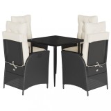 Cumpara ieftin Set mobilier de gradina cu perne, 5 piese, negru, poliratan