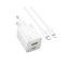 Pachet Incarcator Hoco Dual Fast Charger Putere 20W, 1 x USB, 1 x UsbC, Cablu UsbC La Lightning Inclus, Alb,