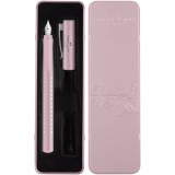 Stilou Faber-Castell Sparkle Rose Metalic, Penita M, Set Cadou, Clip Inox, Patroane Cerneala