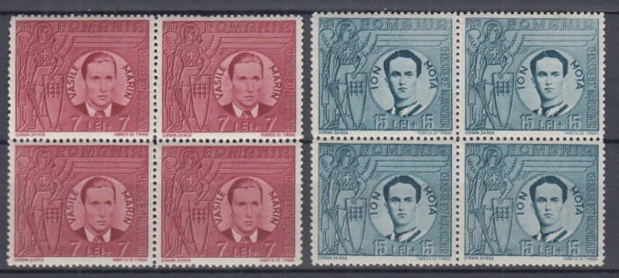 ROMANIA 1941 LP 142 III MOTA SI MARIN BLOCURI DE 4 TIMBRE MNH