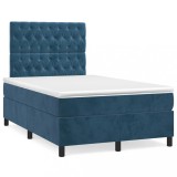 VidaXL Pat box spring cu saltea/LED albastru &icirc;nchis 120x190cm catifea 3270333