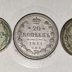 Rusia Tarista - set argint - 10 15 20 Kopecks / Kopeks / Copeici - Nicolae II