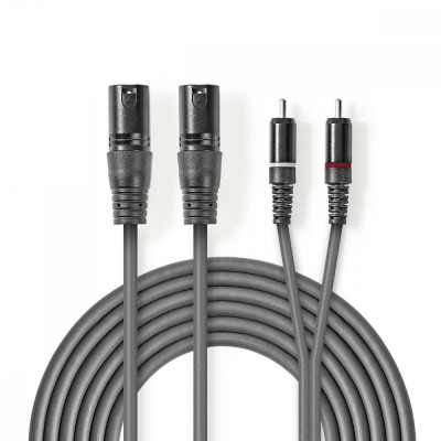 Cablu audio 2x XLR 3-Pini tata - 2x RCA tata 3m gri Nedis foto