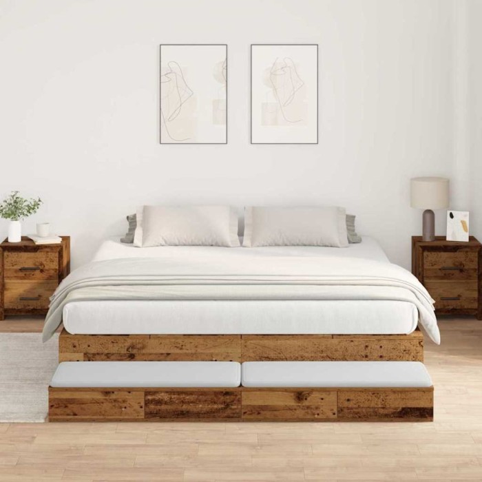 vidaXL Cadru de pat cu depozitare Lemn vechi 236.5 x 200 x 31.5 cm 3335627