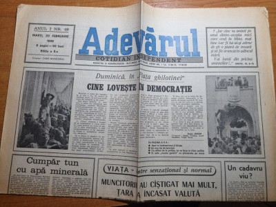 ziarul adevarul 20 februarie 1990-revolutia a slabit din intesitate foto