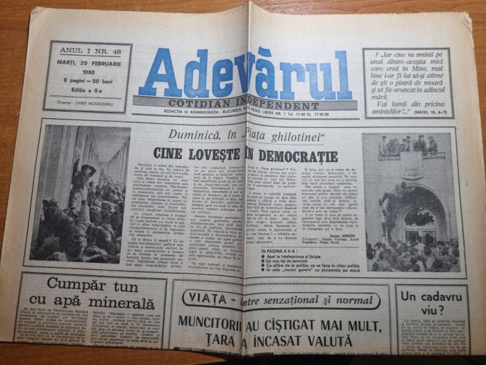 ziarul adevarul 20 februarie 1990-revolutia a slabit din intesitate