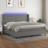 vidaXL Pat cu arcuri, saltea și LED, gri &icirc;nchis, 200x200 cm, textil