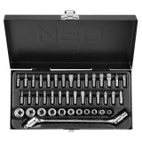 Set tubulare si biti 1/4 inch NEO Tools, 41 piese, otel CrV si S2