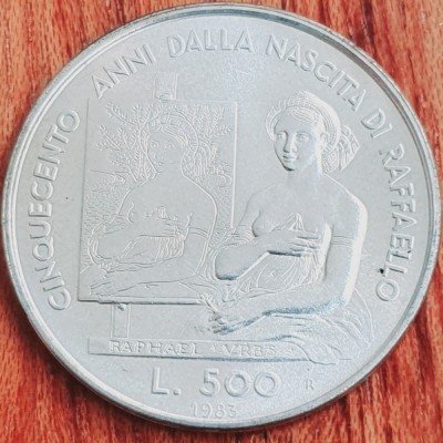 825 San Marino 500 Lire 1983 Raffaello tiraj 42.000 km 154 UNC argint foto