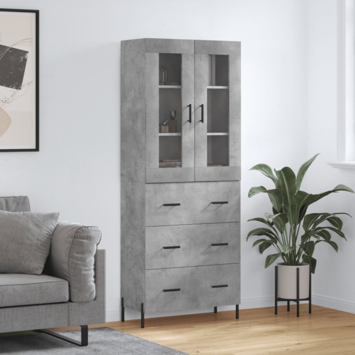 vidaXL Dulap &icirc;nalt, gri beton, 69,5x34x180, lemn compozit