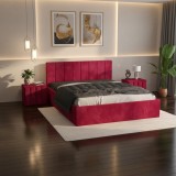 Pat Tapitat Aura Visiniu Catifea Premium cu Noptiere Tapitate Expediere rapidă