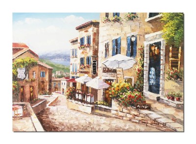 Tablou peisaj citadin pictat manual, O zi minunata, 100x70cm ulei pe panza in cutit efect 3D, Valentin Pop foto