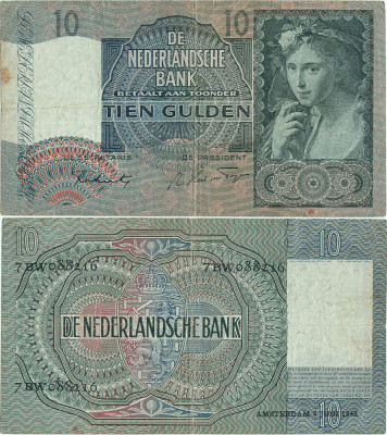 1942 ( 4 VI ) , 10 gulden ( P-56b.5 ) - Țările de Jos foto