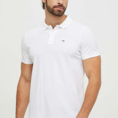 Tommy Jeans polo de bumbac culoarea alb, neted, DM0DM18312