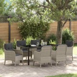 Set de dining de grădină 7 piese cu perne gri deschis din poli rattan
