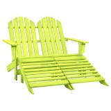 Scaun de grădină Adirondack 2 locuri &amp; otoman, verde, lemn brad
