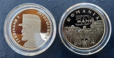 Romania 50 BANI proof 2019 Regele Ferdinand I Intregitorul in capsula transp foto