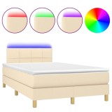 Cumpara ieftin Pat cu arcuri, saltea si LED, crem, 120x190 cm, textil
